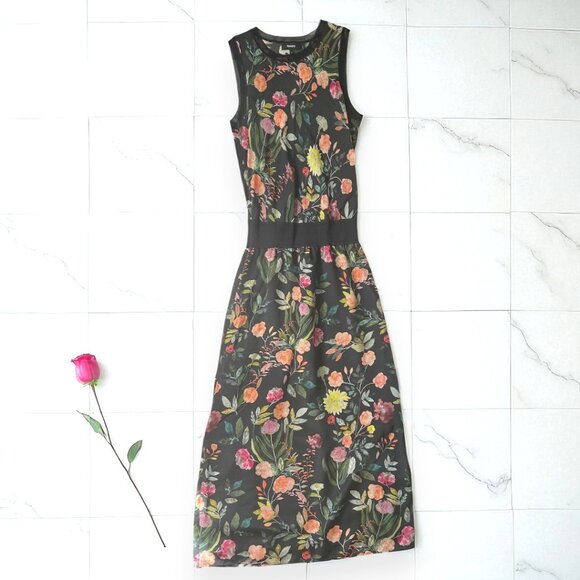 Theory Lewie Silk Combo Floral Dress - Picture 1 of 9